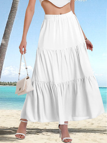 Elegante midi damesrok met hoge taille en gelaagde volant – AMÉLIA SKIRT - Glamorix