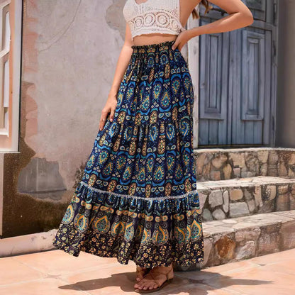 Boho dames maxi-rok met hoge taille en zwierige pasvorm – ZAFIRA MAXI - Glamorix