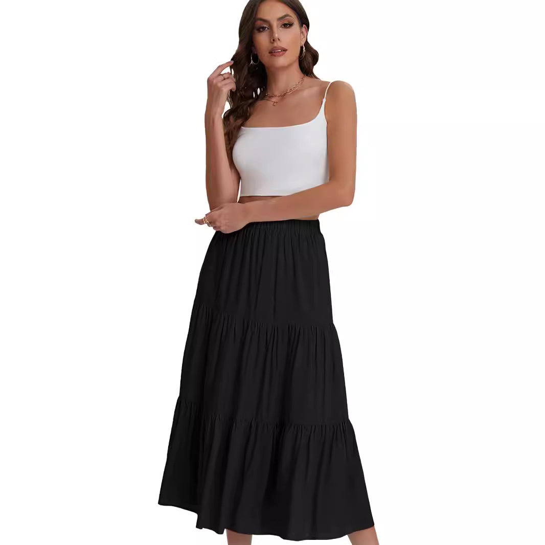 Elegante midi damesrok met hoge taille en gelaagde volant – AMÉLIA SKIRT - Glamorix