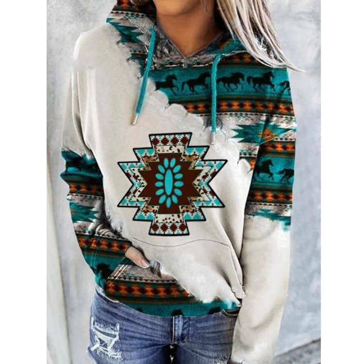 SIENNA - Aztec print hoodie met trekkoord voor dames