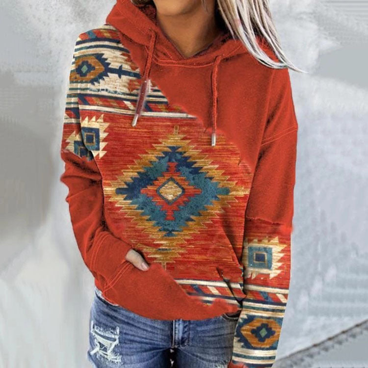 SIENNA - Aztec print hoodie met trekkoord voor dames