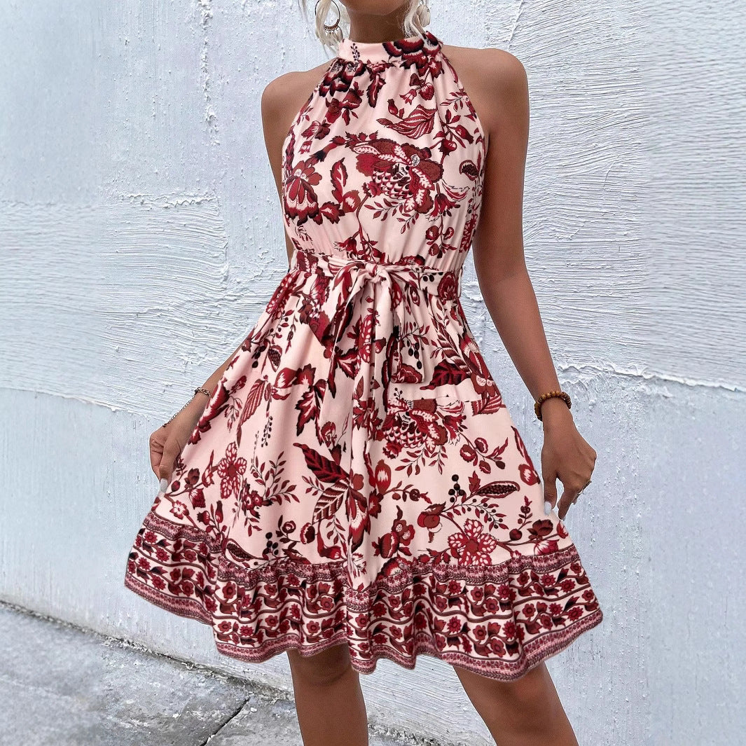 Modieuze halterjurk met losse A-lijn en ceintuur – LUNIA - Glamorix