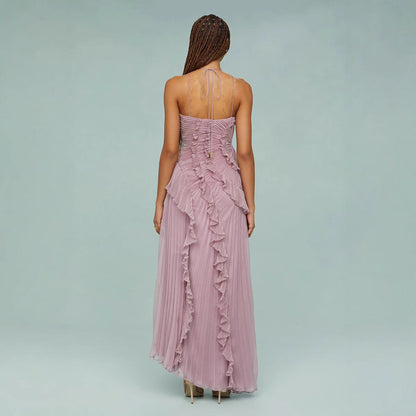 Elegante Damesjurk met Plissé Effect en Halternek – VIVIANE FLOW - Glamorix