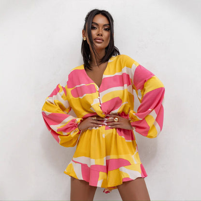 Modieuze playsuit met ballonmouwen en ruches – ARIA - Glamorix