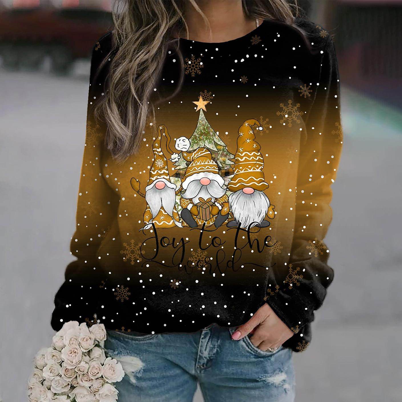 HOLLY - Kerstsweater met kabouterprint en sneeuwvlokken voor dames