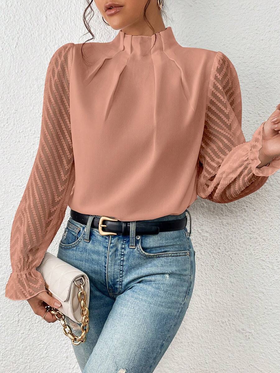 Chique damesblouse met transparante mouwen en verfijnde details – EVELYN SHEER - Glamorix