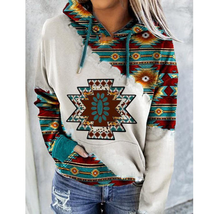 SIENNA - Aztec print hoodie met trekkoord voor dames