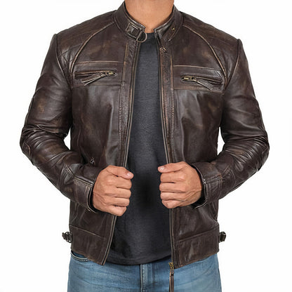 ARVID - Cazadora motera robusta con bolsillos de cremallera para hombre - Glamorix