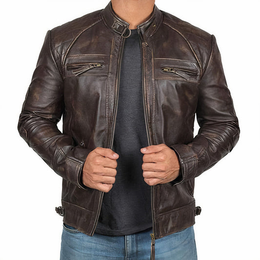 ARVID - Cazadora motera robusta con bolsillos de cremallera para hombre - Glamorix