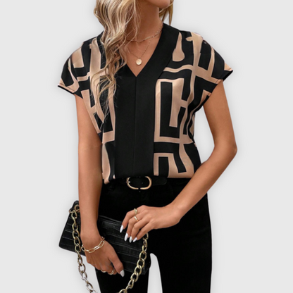 Moderne Dames Top met Unieke Geometrische Print voor Trendy Casual Stijl – SOLAIRE VIBE - Glamorix