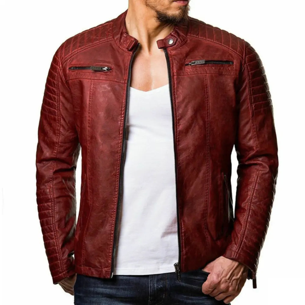 LUCIAN - Slim fit leren jas met ritssluiting voor heren