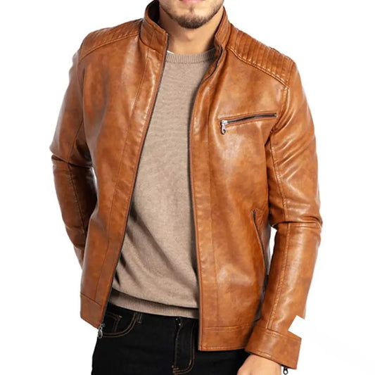 LUCIAN - Slim fit leren jas met ritssluiting voor heren