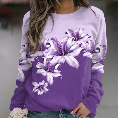Dames sweatshirt met zachte bloemenprint en comfortabele pasvorm – FLORYA BloomSoft - Glamorix