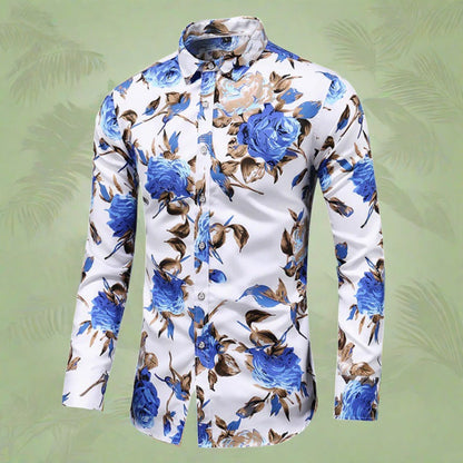 MILO - Heren longsleeve bloemenoverhemd met kraag en knoopsluiting