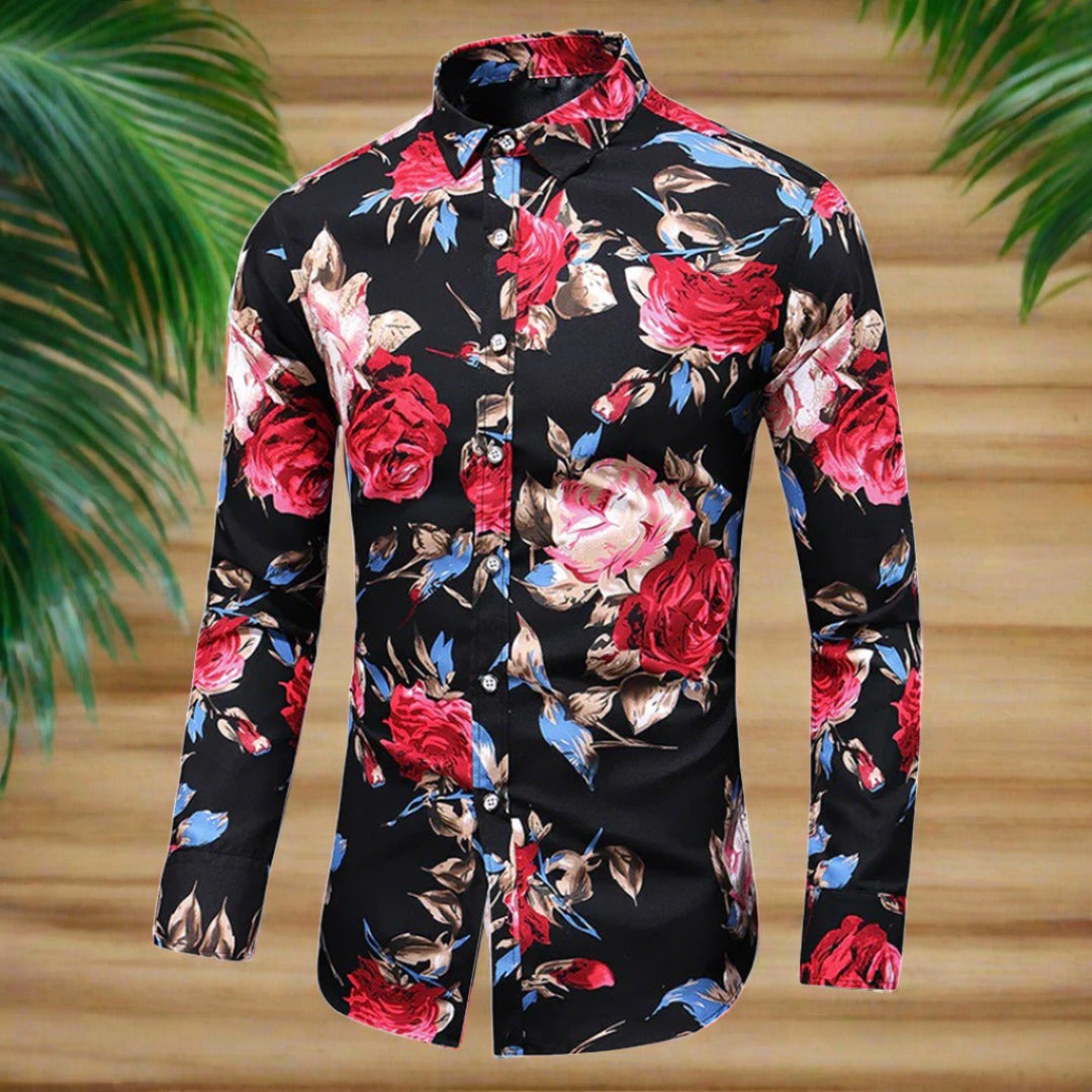 MILO - Heren longsleeve bloemenoverhemd met kraag en knoopsluiting