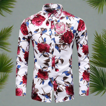 MILO - Heren longsleeve bloemenoverhemd met kraag en knoopsluiting