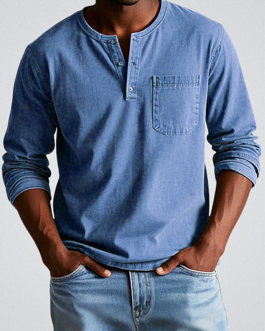 Casual Henley longsleeve met knoopsluiting en borstzakje – RYKER CLASSIC - Glamorix