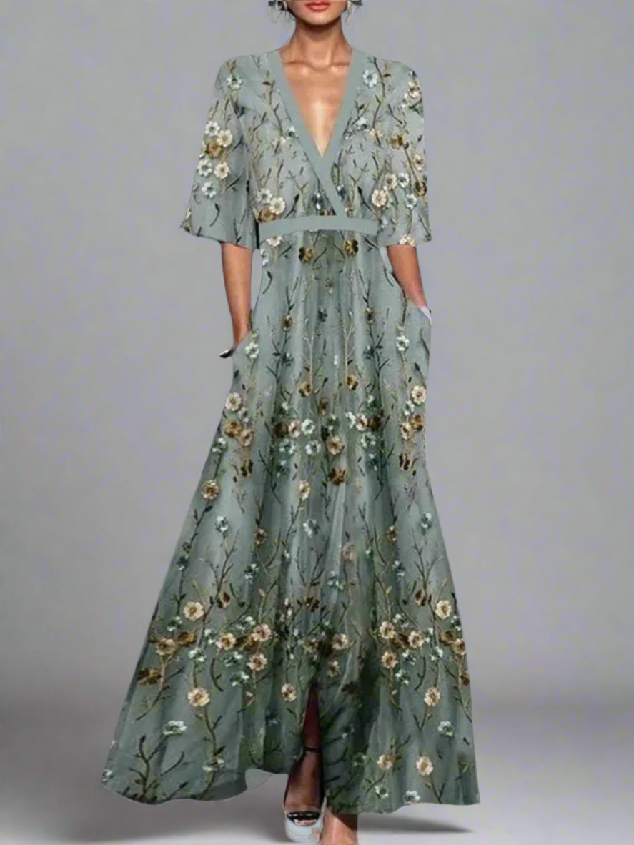 Luchtige zomerjurk met V-hals en flatterende pasvorm – SOLENA BREEZE - Glamorix