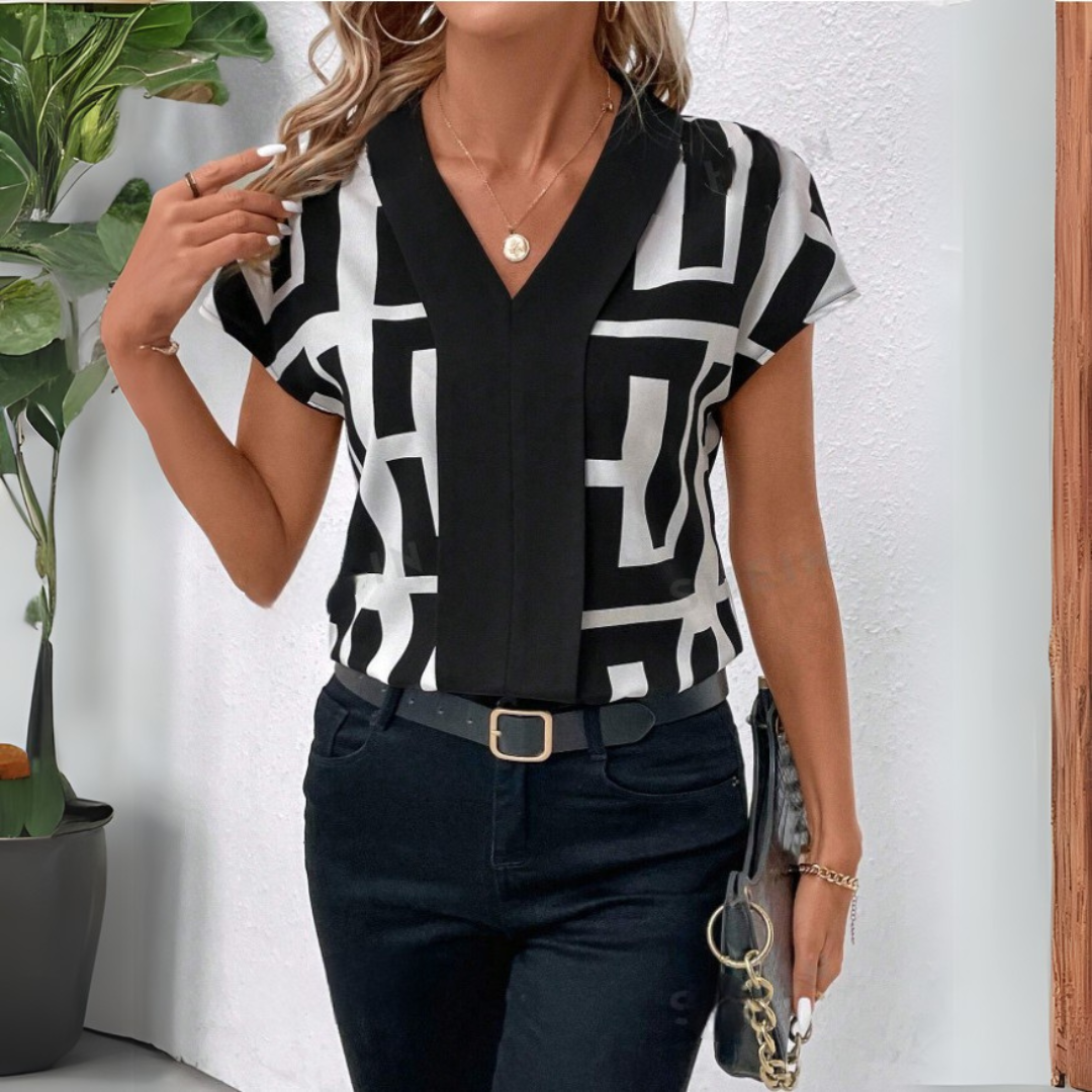 Moderne Dames Top met Unieke Geometrische Print voor Trendy Casual Stijl – SOLAIRE VIBE - Glamorix