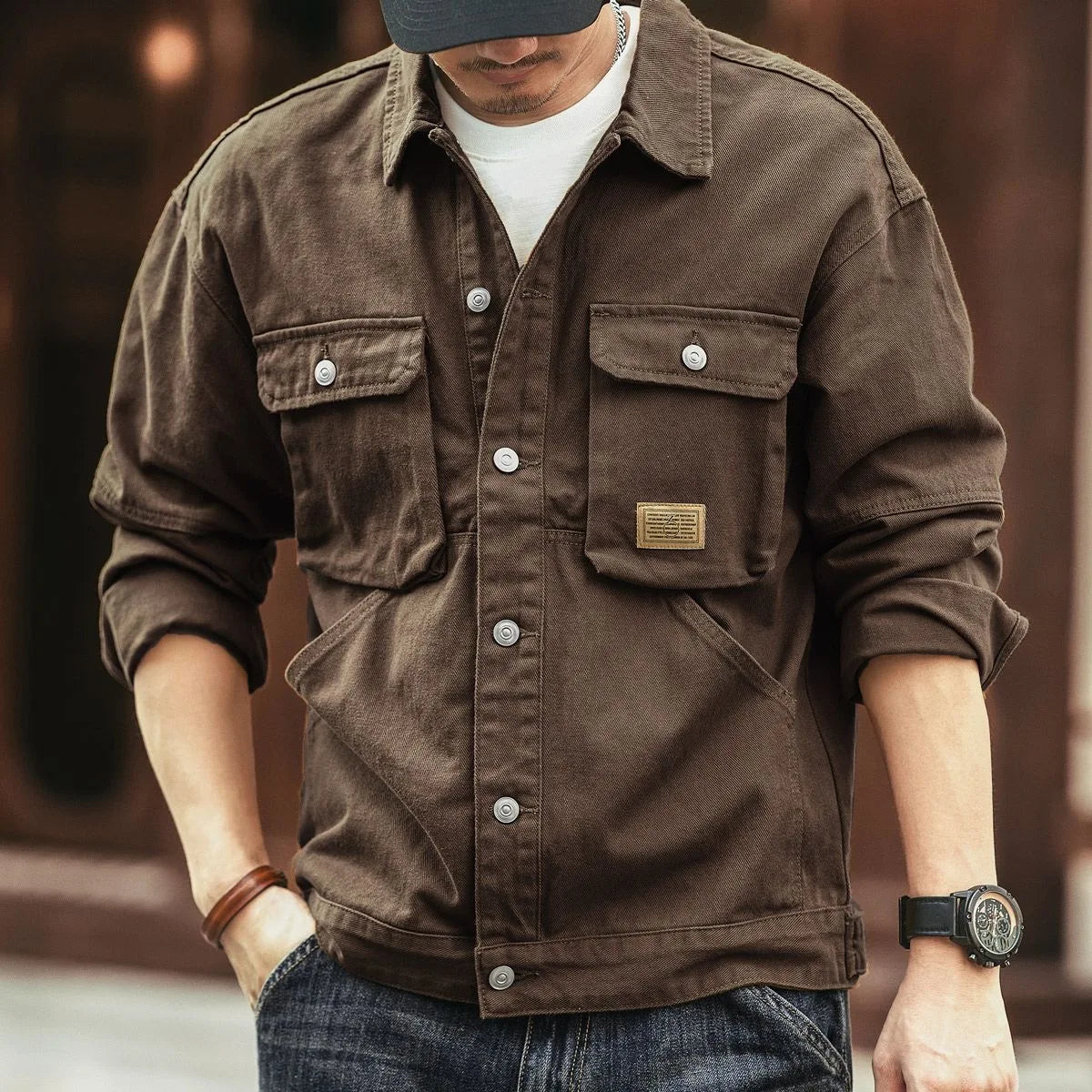 Functioneel herenjack met utility-look en knoopsluiting – RAVEN FIELD - Glamorix