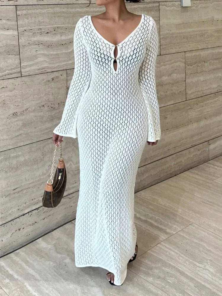 Gehaakte maxi damesjurk met keyhole halslijn – ZARAINE BREEZE - Glamorix