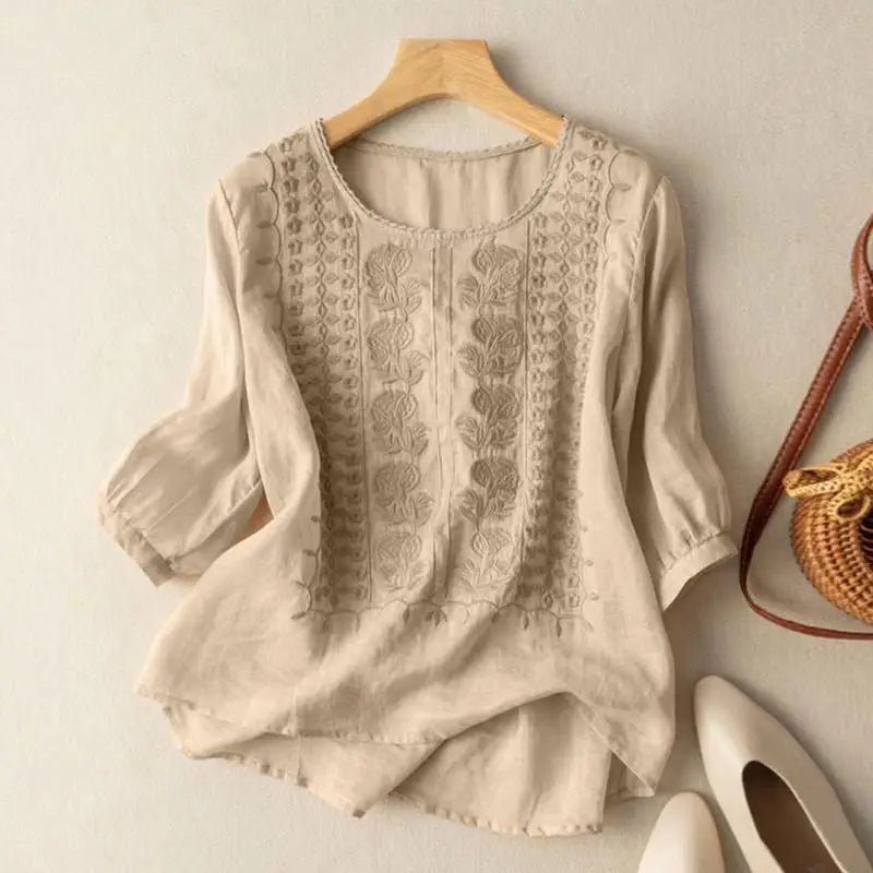 Geborduurde Relaxed Fit Blouse voor Dames – FLORIANA