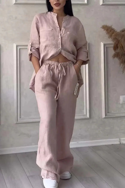 Losvallend damespak met rechte broek en lange mouwen – AVA SUIT - Glamorix