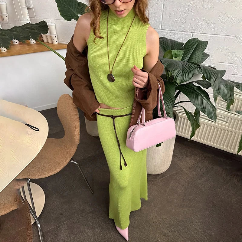 Mouwloze dames top en maxi rok set – SoléaSet - Glamorix