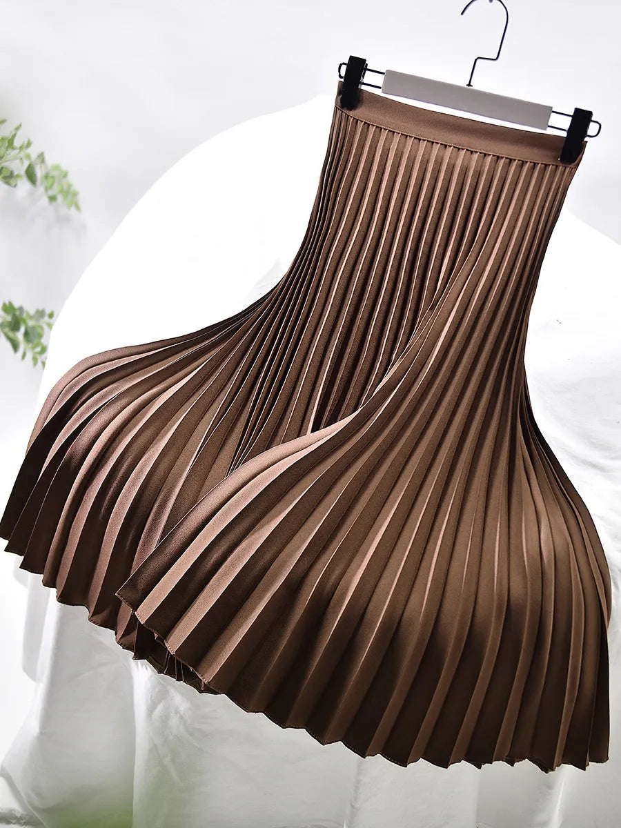 Geplisseerde dames midi-rok met elastische tailleband – MAELYN FLOW - Glamorix