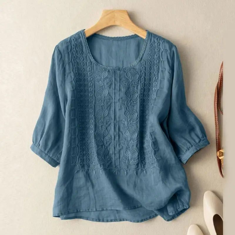 Geborduurde Relaxed Fit Blouse voor Dames – FLORIANA