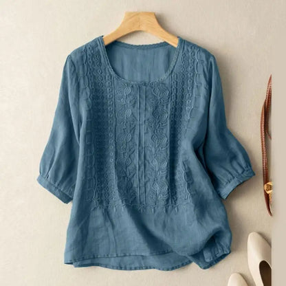 Geborduurde Relaxed Fit Blouse voor Dames – FLORIANA