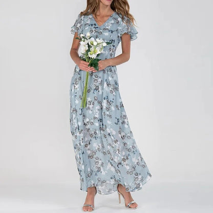Maxi-jurk met bloemenprint en V-hals voor dames – EMMA