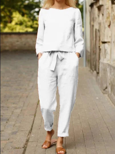 Casual damespak met strikceintuur en elegante pasvorm – LUMA SOFT - Glamorix