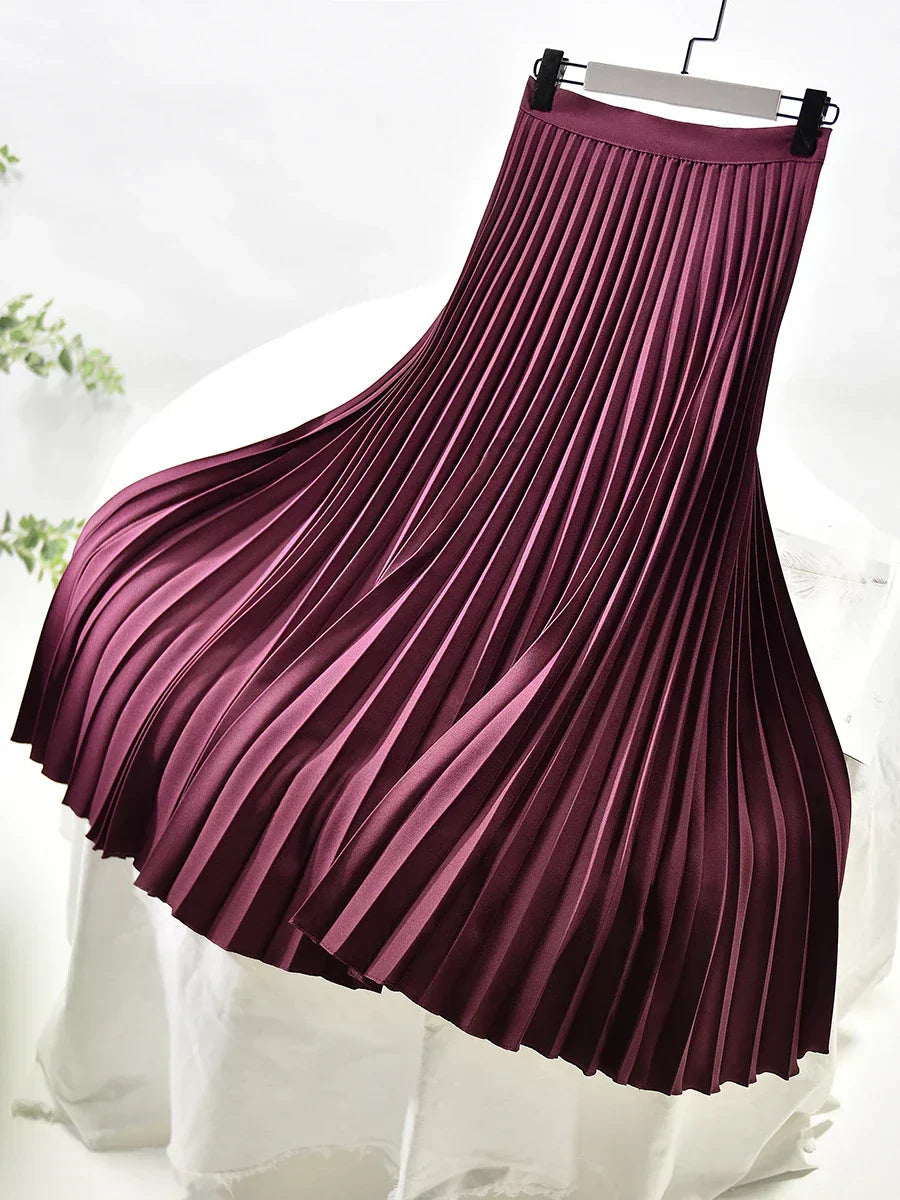 Geplisseerde dames midi-rok met elastische tailleband – MAELYN FLOW - Glamorix
