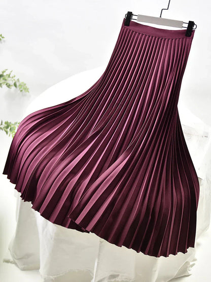 Geplisseerde dames midi-rok met elastische tailleband – MAELYN FLOW - Glamorix