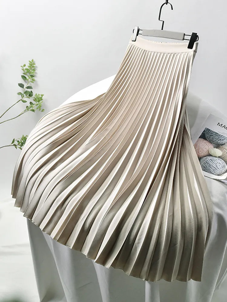 Geplisseerde dames midi-rok met elastische tailleband – MAELYN FLOW - Glamorix
