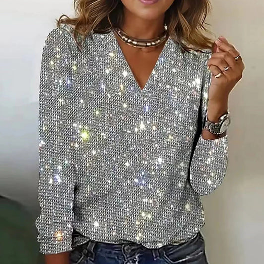 Glinsterende dames top met elegante pasvorm voor avondlooks – LunéaGlow Top - Glamorix