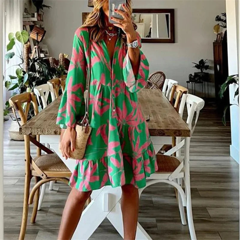 Vrouwen - Korte Zomerjurk - Losvallend Silhouet - Speelse Print - Zomergeluk - Glamorix