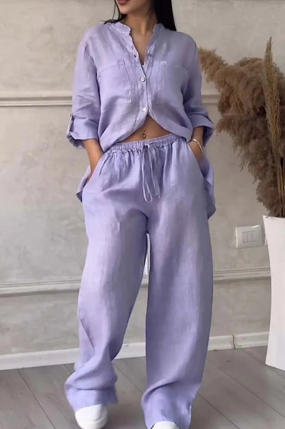 Losvallend damespak met rechte broek en lange mouwen – AVA SUIT - Glamorix