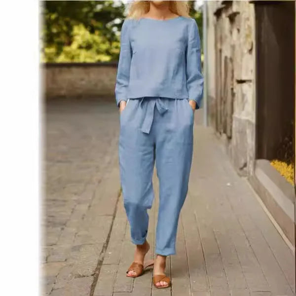 Casual damespak met strikceintuur en elegante pasvorm – LUMA SOFT - Glamorix