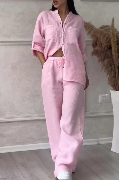 Losvallend damespak met rechte broek en lange mouwen – AVA SUIT - Glamorix