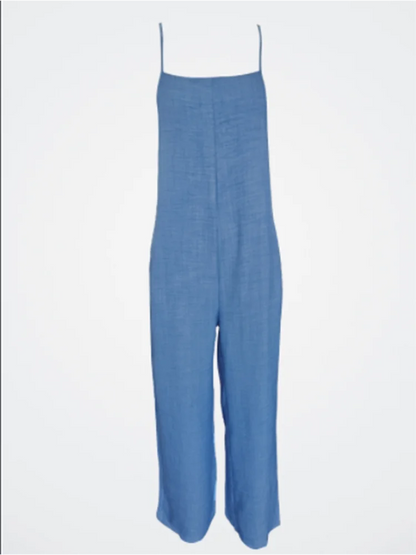 Losvallende damesjumpsuit met wijde pijpen en verstelbare schouderbanden – LINA FLOWSUIT - Glamorix