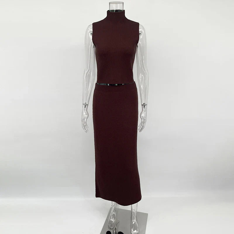 Mouwloze dames top en maxi rok set – SoléaSet - Glamorix