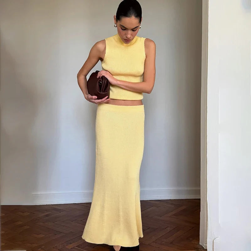 Mouwloze dames top en maxi rok set – SoléaSet - Glamorix