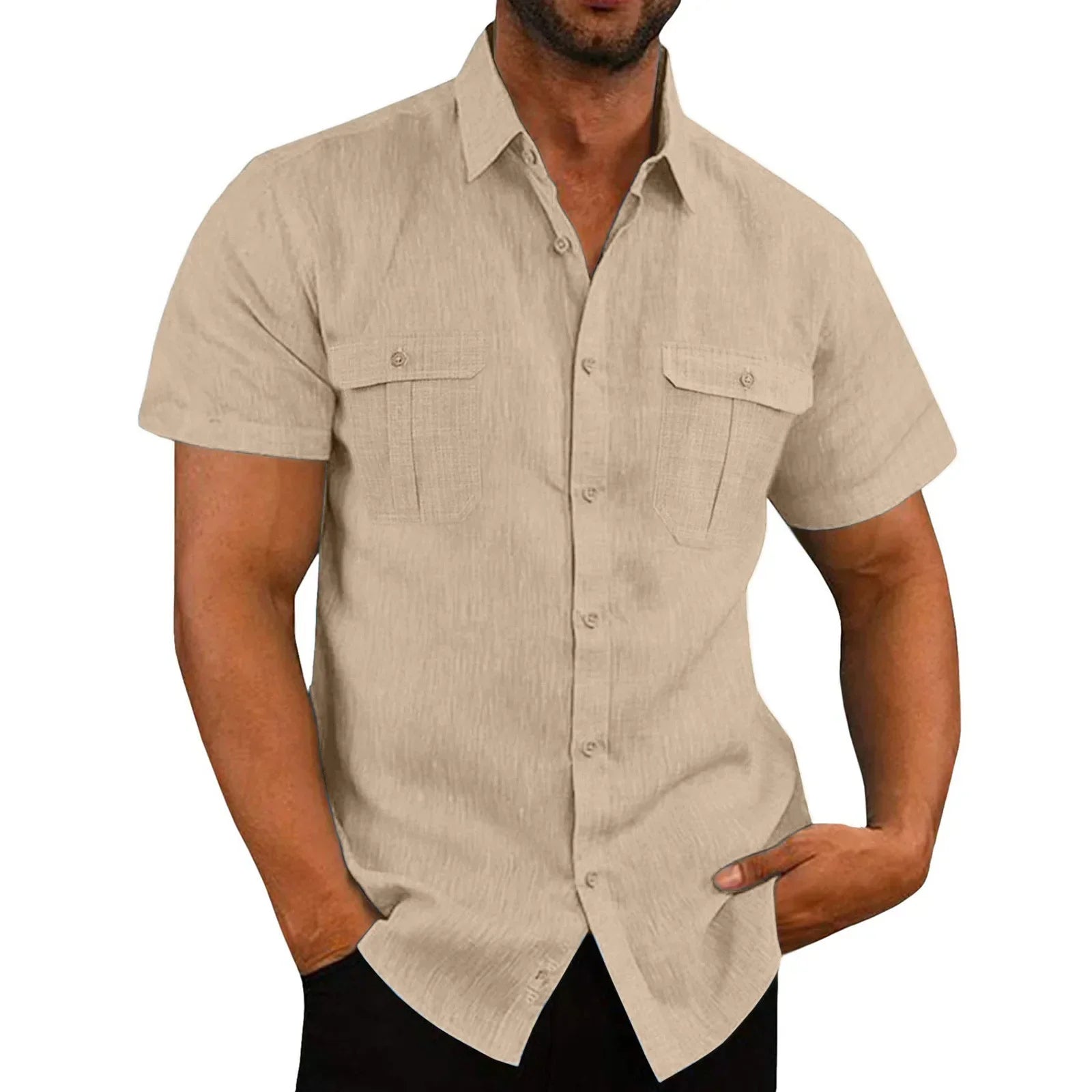 Heren overhemd met korte mouwen en dubbele borstzakken – LEXOR SHORT - Glamorix