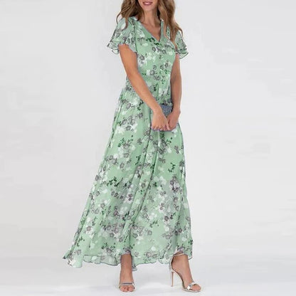 Maxi-jurk met bloemenprint en V-hals voor dames – EMMA