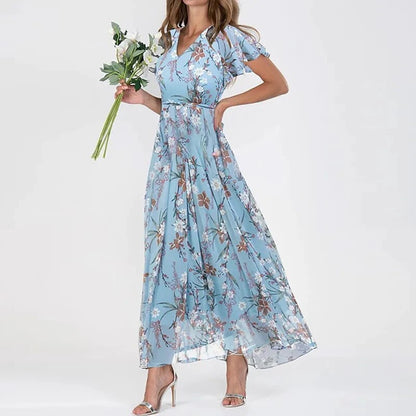 Maxi-jurk met bloemenprint en V-hals voor dames – EMMA