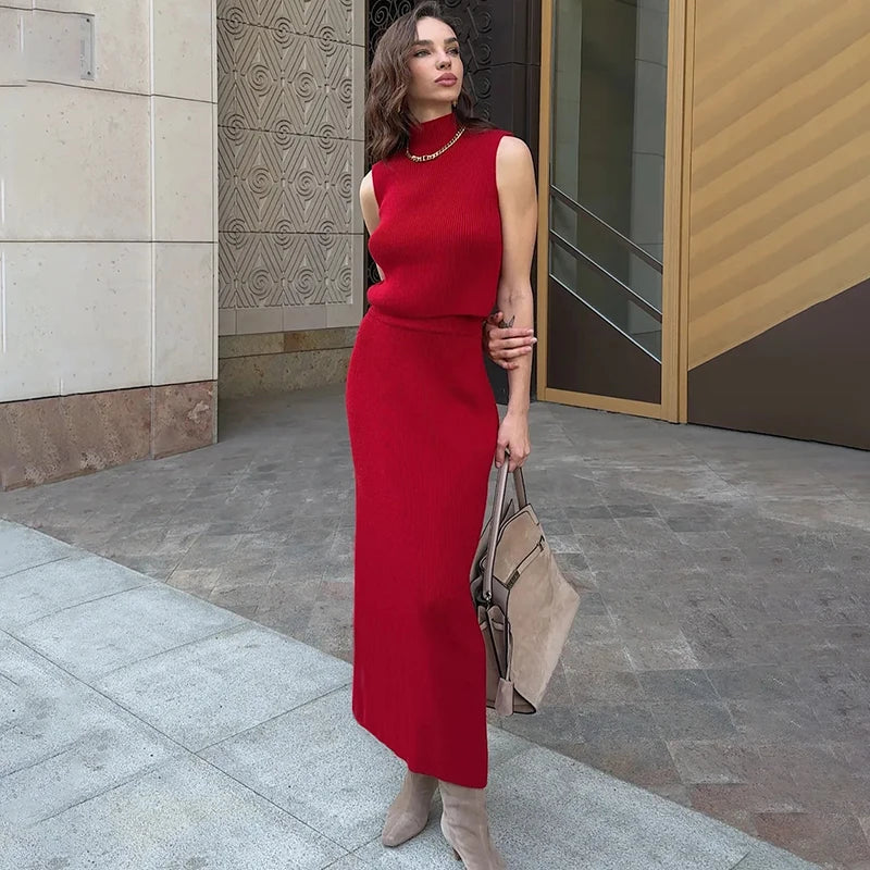 Mouwloze dames top en maxi rok set – SoléaSet - Glamorix