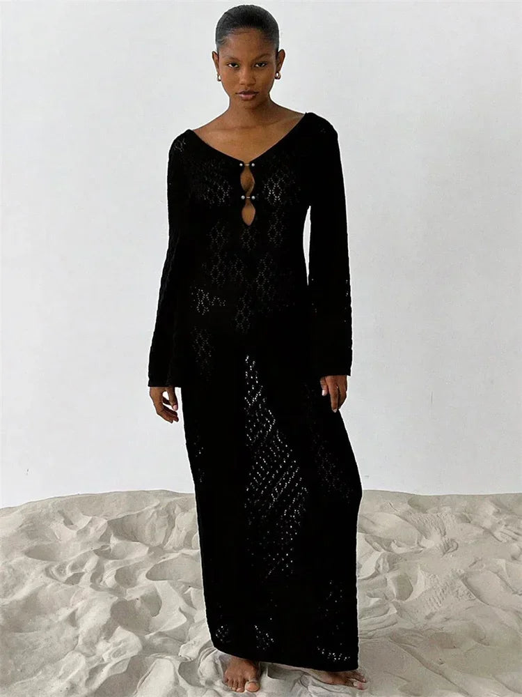 Gehaakte maxi damesjurk met keyhole halslijn – ZARAINE BREEZE - Glamorix