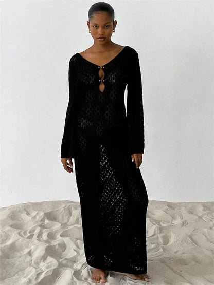 Gehaakte maxi damesjurk met keyhole halslijn – ZARAINE BREEZE - Glamorix